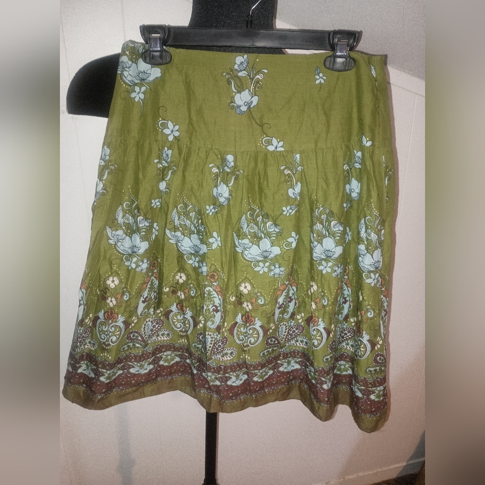 Xhilaration Olive Floral A-Line Skirt
